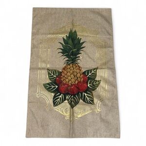 Burlap Gold Foil Pineapple Apples Banner Flag Large New 27 x 43‎ Holiday Festive